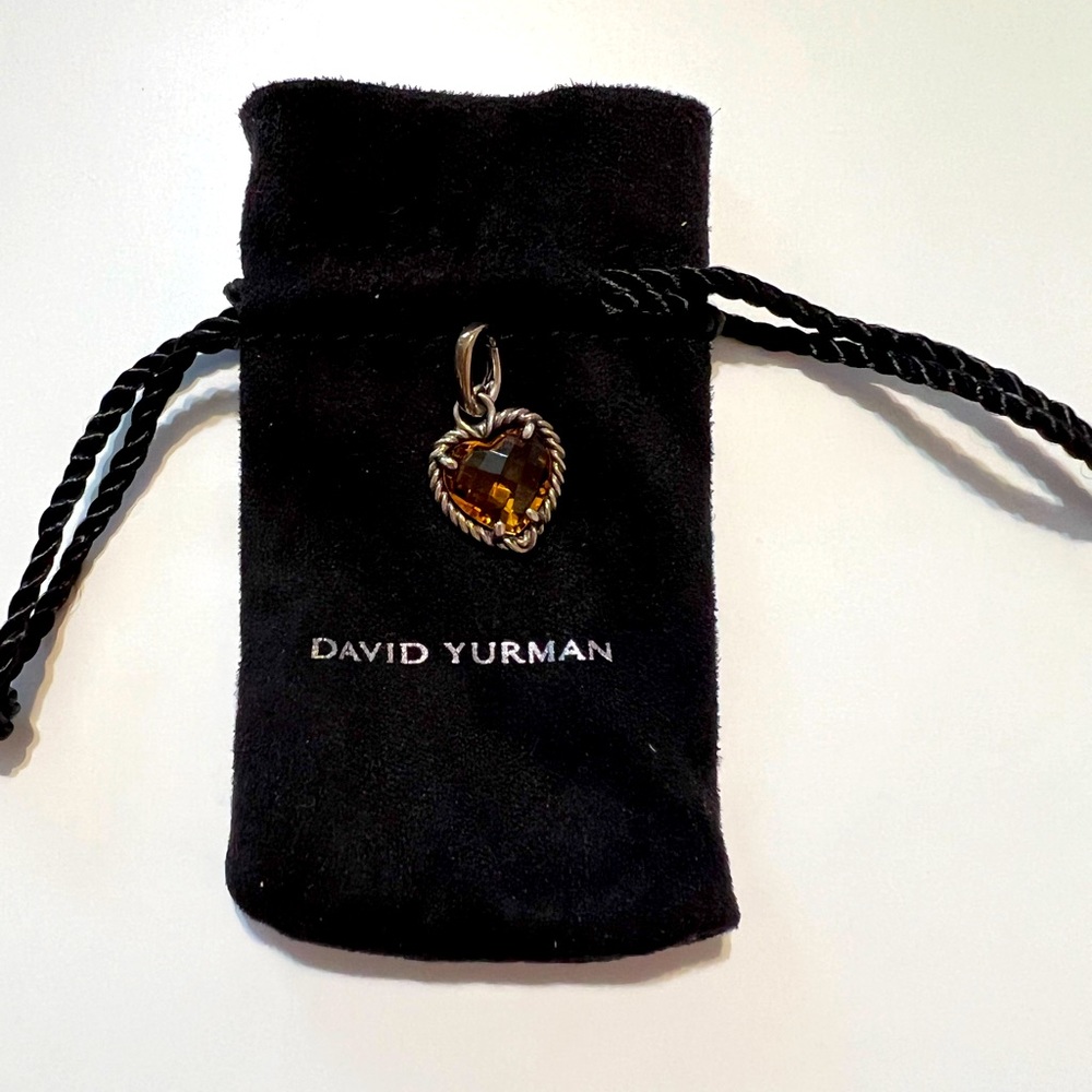 David Yurman Sterling Silver Yellow Citrine Heart Shaped Pendant